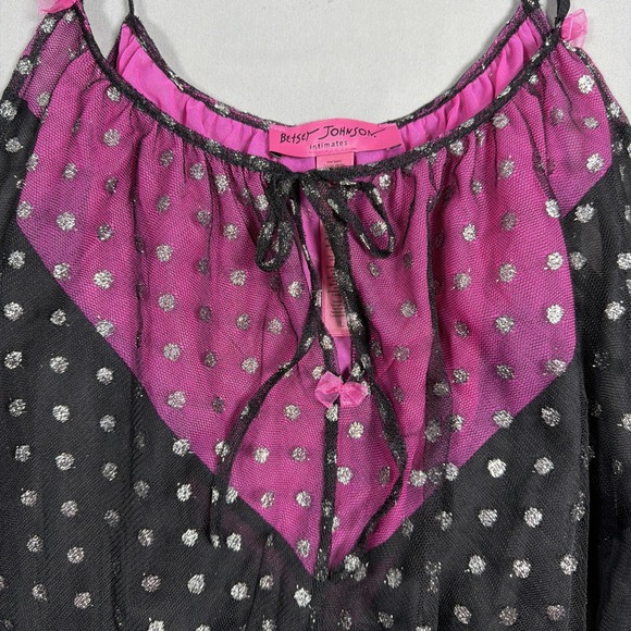 Betsey Johnson Womens Intimate Mesh Polka Babydoll Pink Black Nightgown Large - Picture 3 of 14